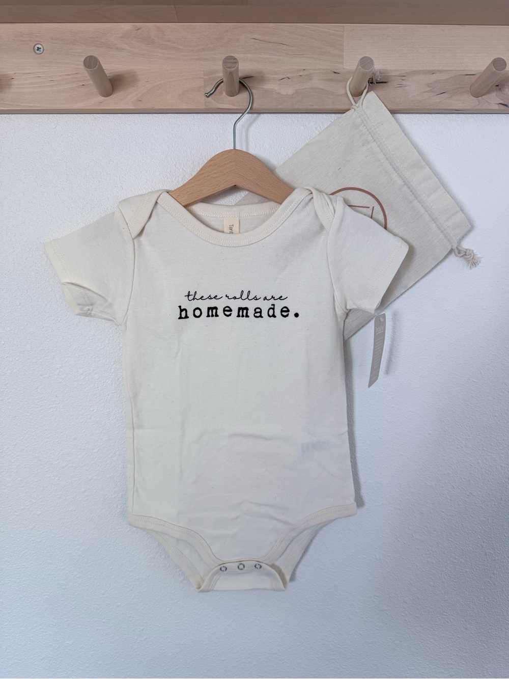 Tenth & Pine “these rolls are homemade." Short Sleeve Organic Cotton Bodysuit